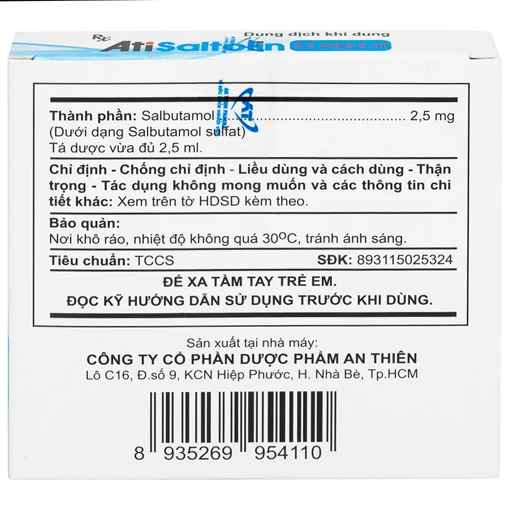 Hình ảnh Dung dịch khí dung AtiSaltolin 2,5mg/2,5ml An Thiên điều trị chứng co thắt phế quản (5 ống)