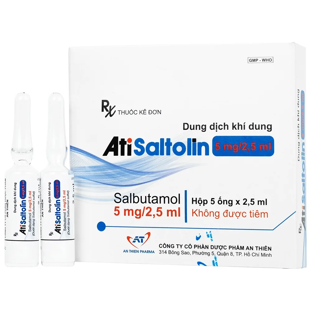 Hình ảnh Dung dịch khí dung AtiSaltolin 5mg/2,5ml An Thiên điều trị chứng co thắt phế quản (1 vỉ x 5 ống)