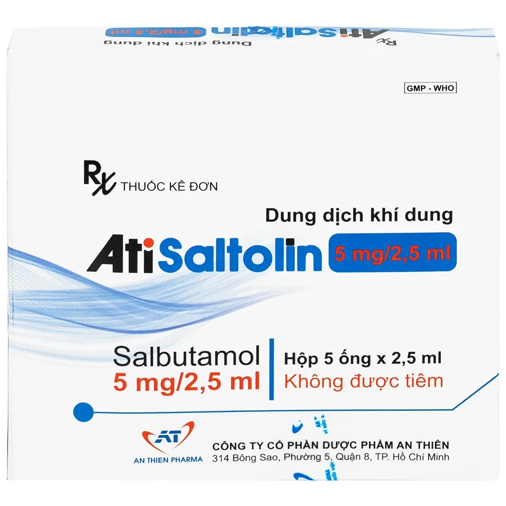 Hình ảnh Dung dịch khí dung AtiSaltolin 5mg/2,5ml An Thiên điều trị chứng co thắt phế quản (1 vỉ x 5 ống)