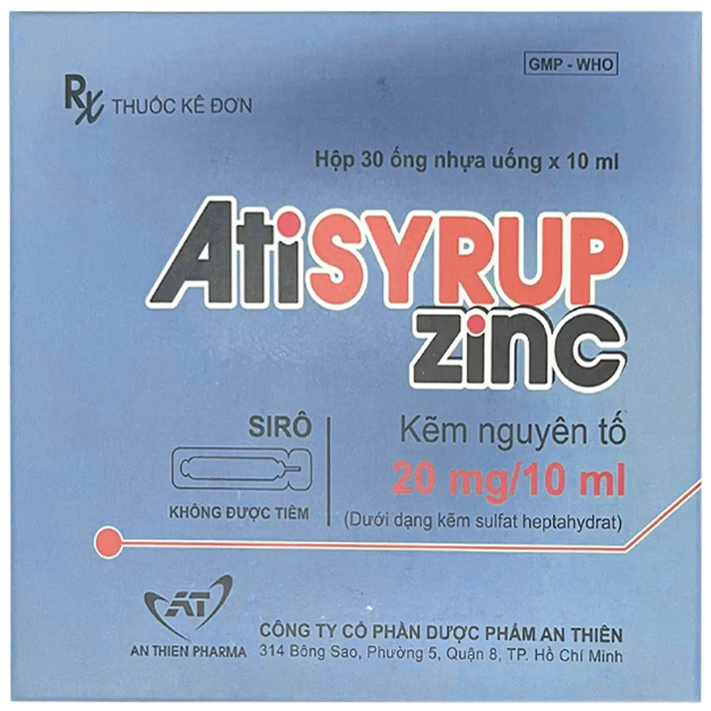 Hình ảnh Siro Atisyrup Zinc 20mg/10ml An Thiên điều trị thiếu kẽm (30 ống x 10ml)