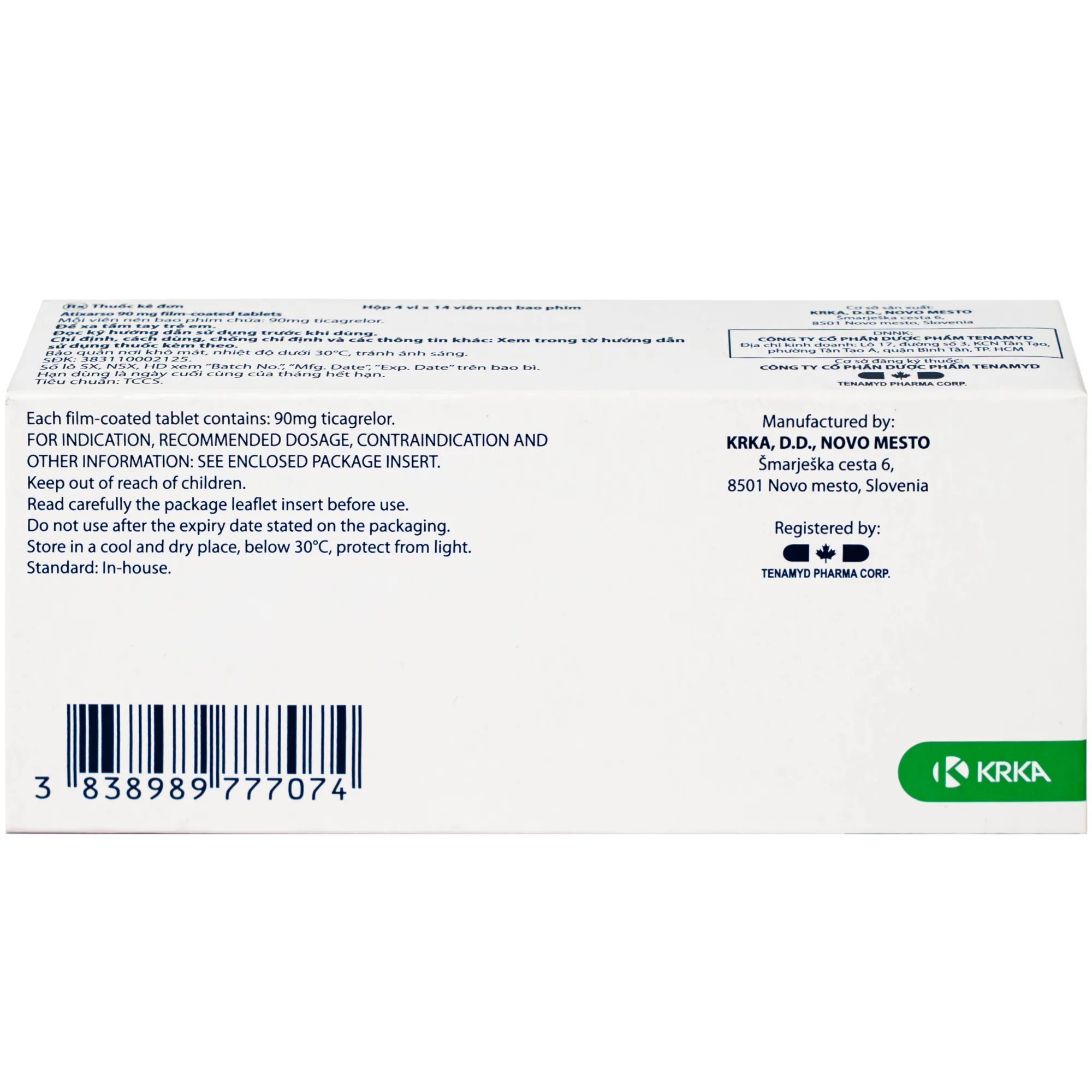 Hình ảnh Thuốc Atixarso 90mg Krka giảm nguy cơ bị lên cơn đau tim , đột quỵ (4 vỉ x 14 viên)