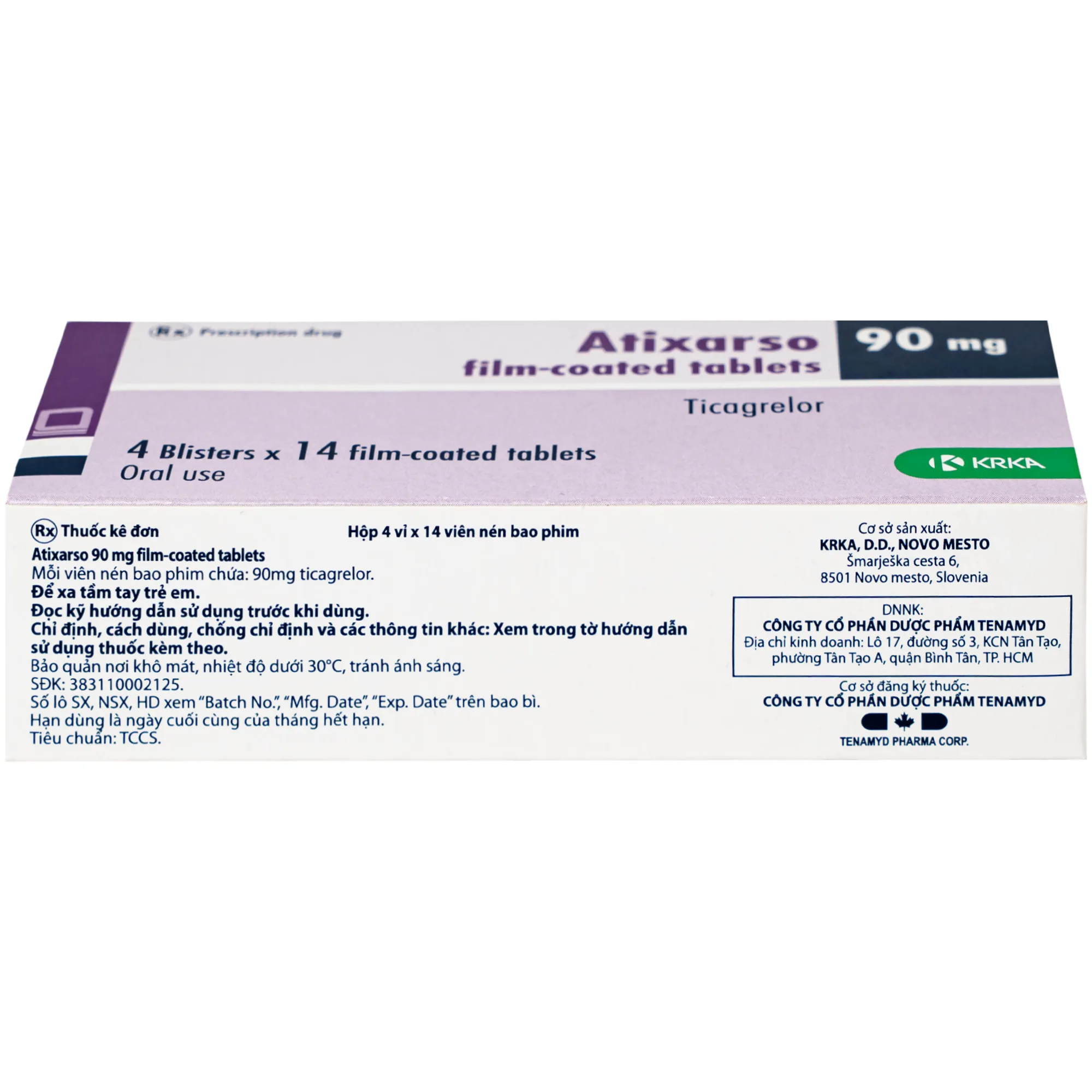 Hình ảnh Thuốc Atixarso 90mg Krka giảm nguy cơ bị lên cơn đau tim , đột quỵ (4 vỉ x 14 viên)