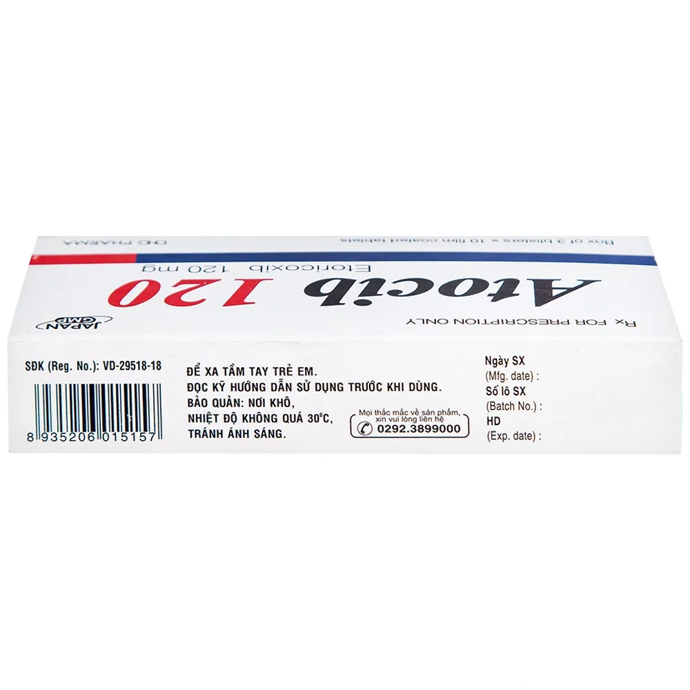 Hình ảnh Thuốc Atocib 120mg DHG điều trị thoái hóa khớp, viêm khớp dạng thấp (3 vỉ x 10 viên)