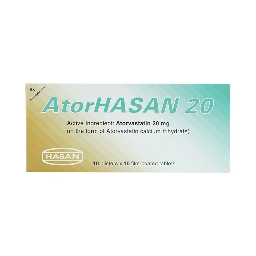 Hình ảnh Thuốc AtorHasan 20mg giảm cholesterol và triglycerid trong máu (10 vỉ x 10 viên)