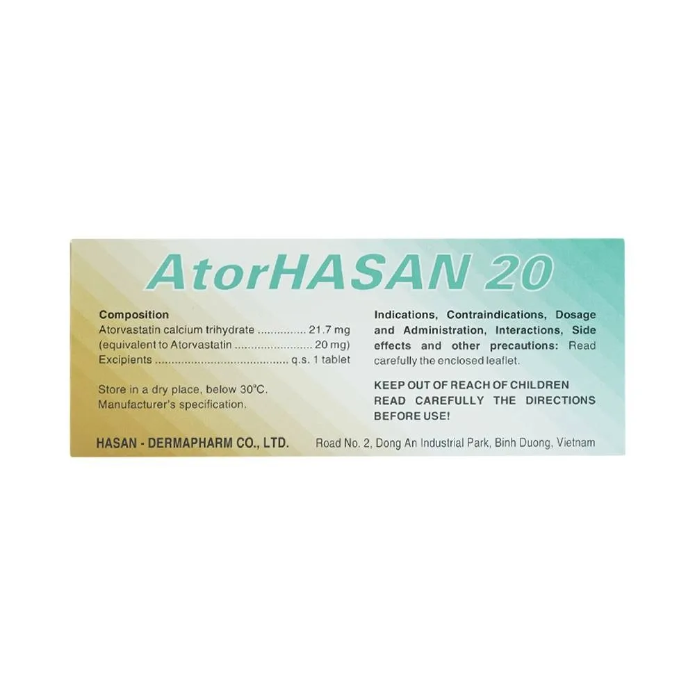 Hình ảnh Thuốc AtorHasan 20mg giảm cholesterol và triglycerid trong máu (10 vỉ x 10 viên)
