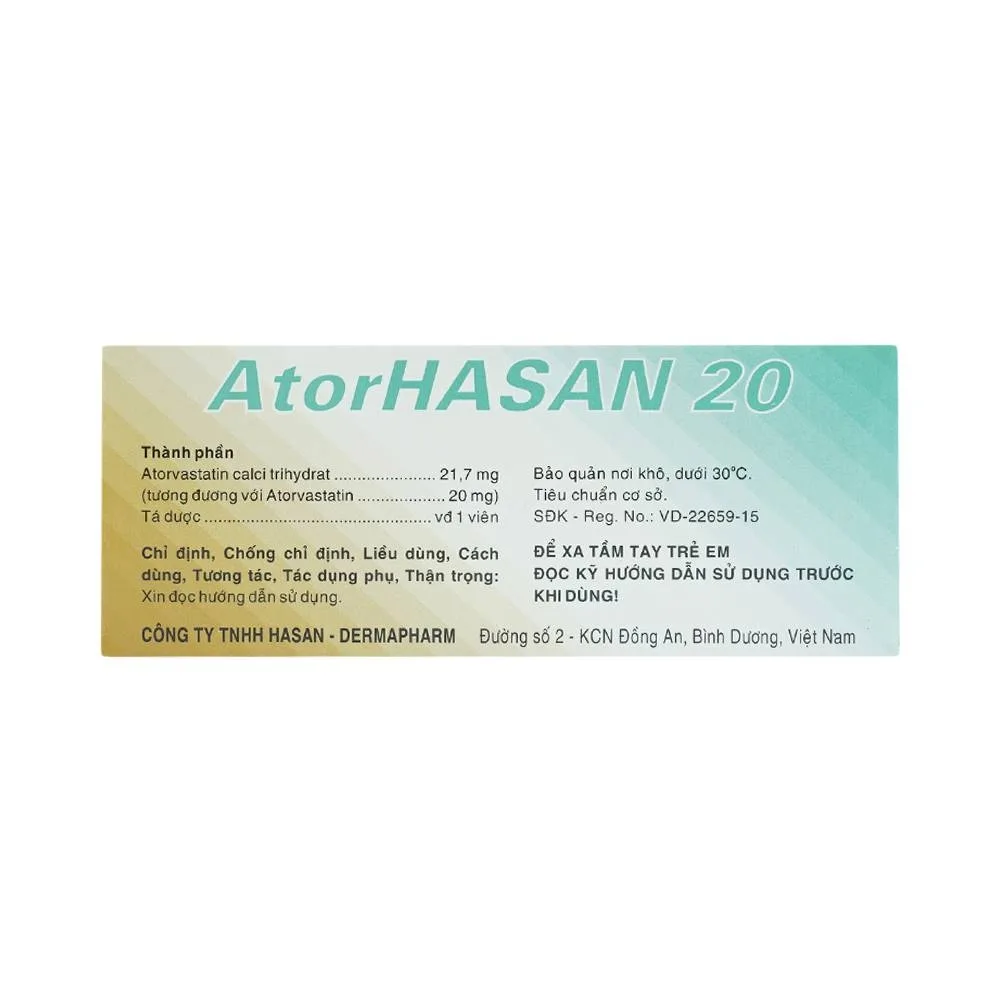 Hình ảnh Thuốc AtorHasan 20mg giảm cholesterol và triglycerid trong máu (10 vỉ x 10 viên)