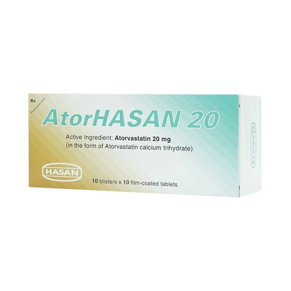 Hình ảnh Thuốc AtorHasan 20mg giảm cholesterol và triglycerid trong máu (10 vỉ x 10 viên)