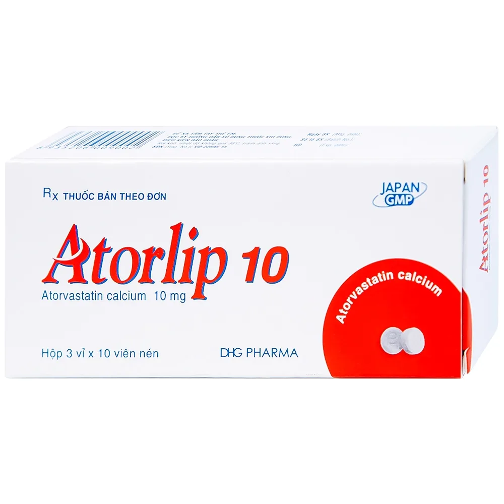 Hình ảnh Thuốc Atorlip 10mg DHG điều trị tăng cholesterol toàn phần, tăng LDL-cholesterol (3 vỉ x 10 viên)