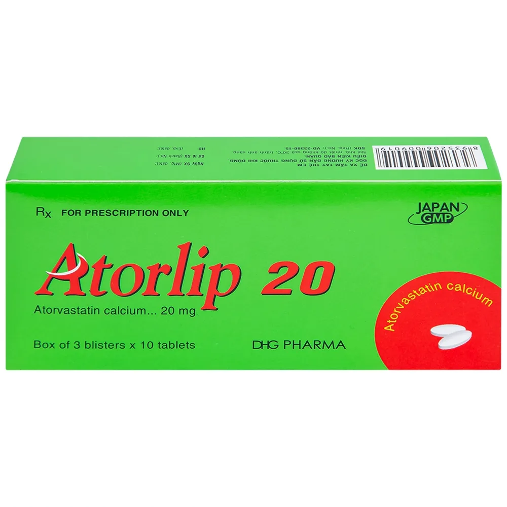 Hình ảnh Thuốc Atorlip 20mg DHG điều trị tăng cholesterol toàn phần và LDL-cholesterol (3 vỉ x 10 viên)