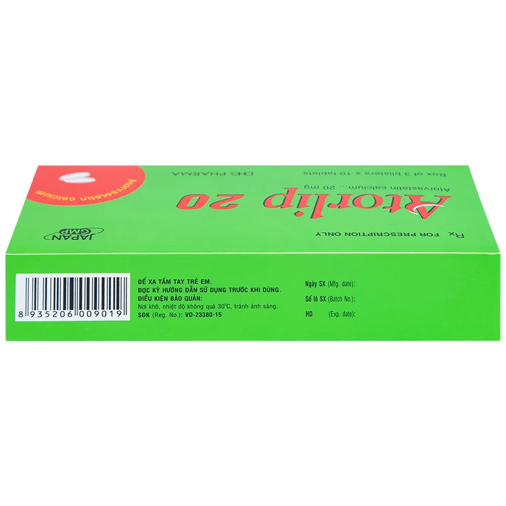 Hình ảnh Thuốc Atorlip 20mg DHG điều trị tăng cholesterol toàn phần và LDL-cholesterol (3 vỉ x 10 viên)