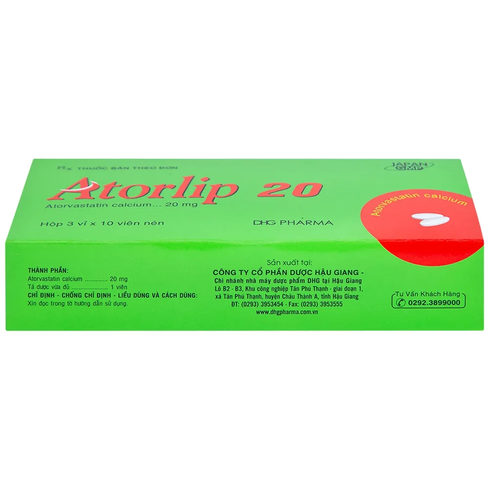 Hình ảnh Thuốc Atorlip 20mg DHG điều trị tăng cholesterol toàn phần và LDL-cholesterol (3 vỉ x 10 viên)
