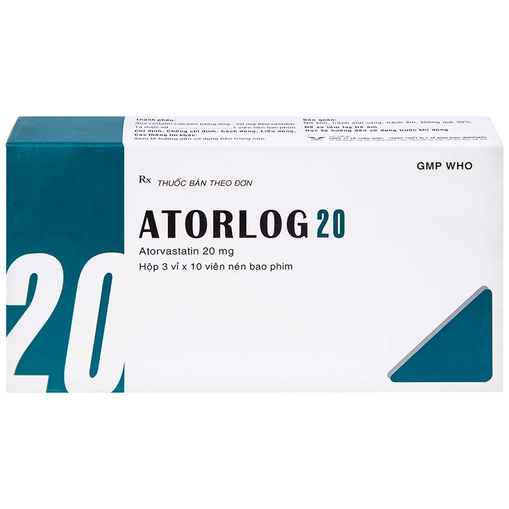 Hình ảnh Thuốc Atorlog 20mg Bidiphar điều trị tăng cholesterol toàn phần và LDL-cholesterol (3 vỉ x 10 viên)