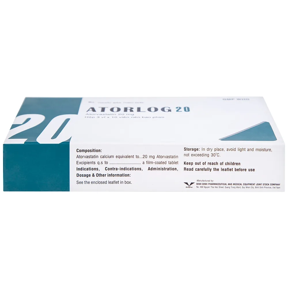 Hình ảnh Thuốc Atorlog 20mg Bidiphar điều trị tăng cholesterol toàn phần và LDL-cholesterol (3 vỉ x 10 viên)