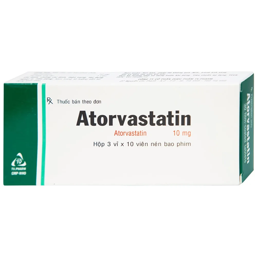 Hình ảnh Thuốc Atorvastatin 10mg TV.Pharm điều trị tăng cholesterol toàn phần, LDL-cholesterol (3 vỉ x 10 viên)