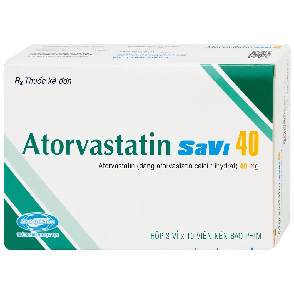 Hình ảnh Thuốc Atorvastatin 40mg Savi điều trị rối loạn lipid máu, mỡ máu, cholesterol máu cao (3 vỉ x 10 viên)