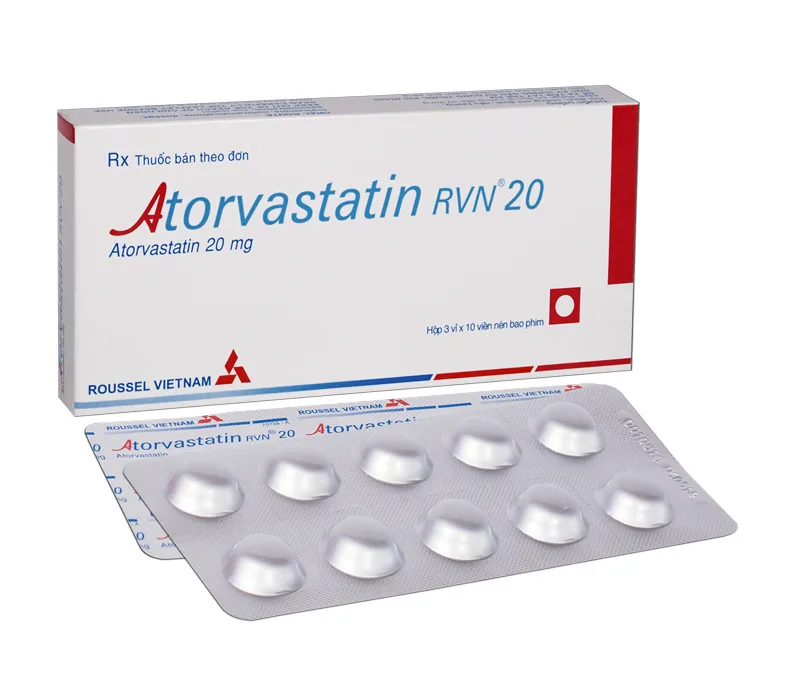 Hình ảnh Thuốc Atorvastatin RVN 20 Roussel giảm cholesterol toàn phần (3 vỉ x 10 viên)