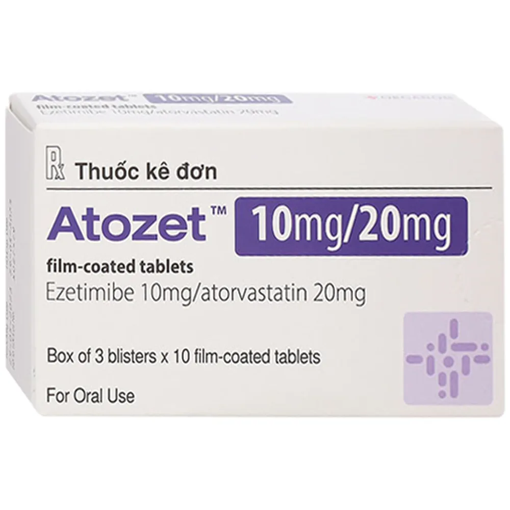 Hình ảnh Thuốc Atozet 10mg/20mg MSD phòng ngừa các bệnh tim mạch, điều trị tăng cholesterol máu nguyên phát (3 vỉ x 10 viên)