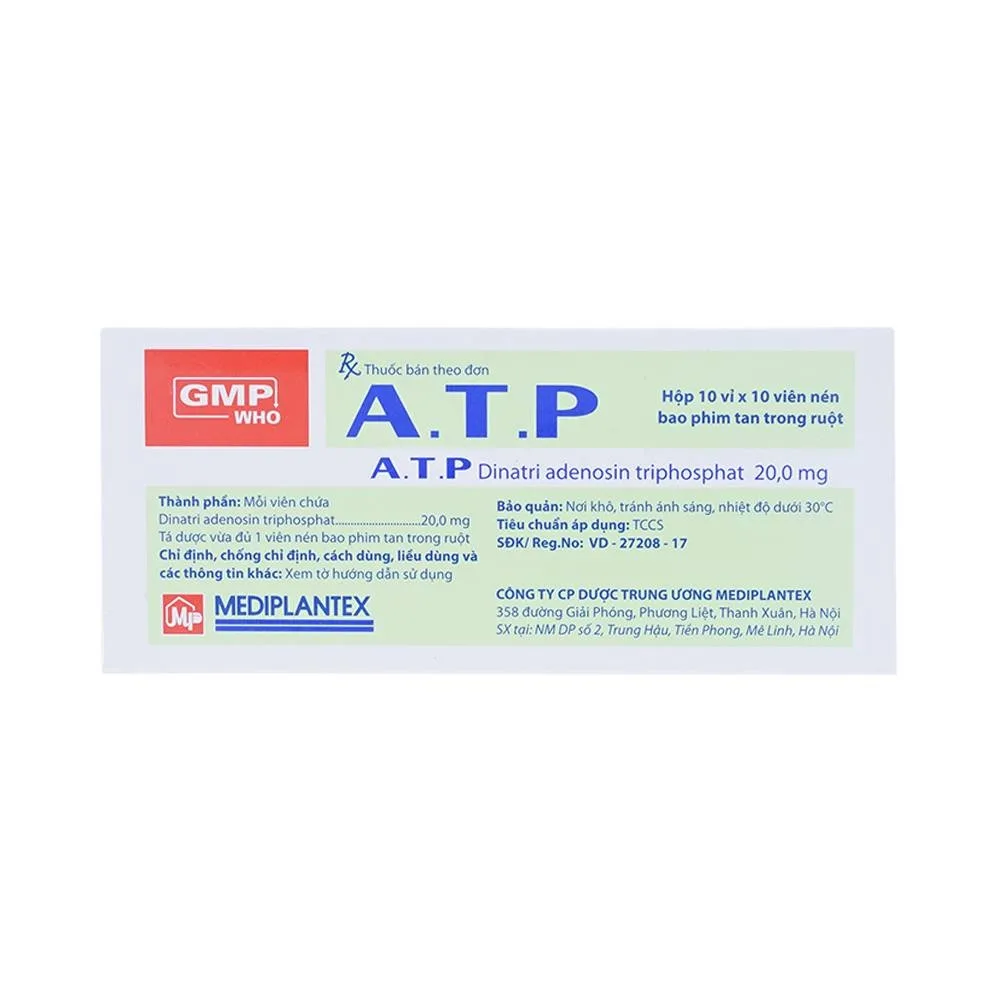 Hình ảnh Thuốc  A.T.P 20mg Mediplantex điều trị suy tim, hoạt động cơ kém, bệnh lý dạ dày (10 vỉ x 10 viên)