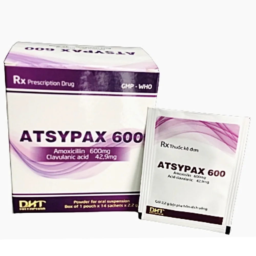 Hình ảnh Thuốc bột uống Atsypax 600 Hataphar điều trị viêm tai giữa, viêm admidan, viêm họng (14 gói x 2,2g)
