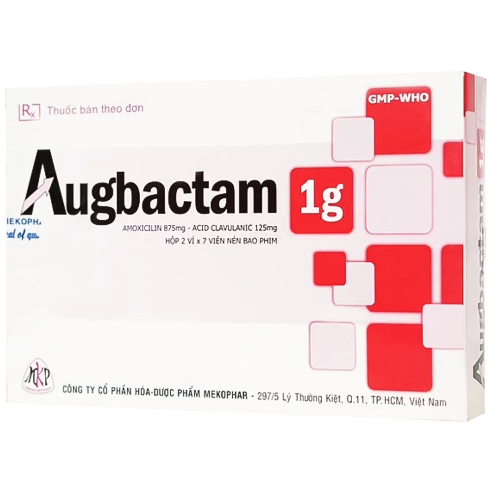 Hình ảnh Thuốc Augbactam 1g Mekophar hỗ trợ điều trị nhiễm khuẩn đường hô hấp (2 vỉ x 7 viên)
