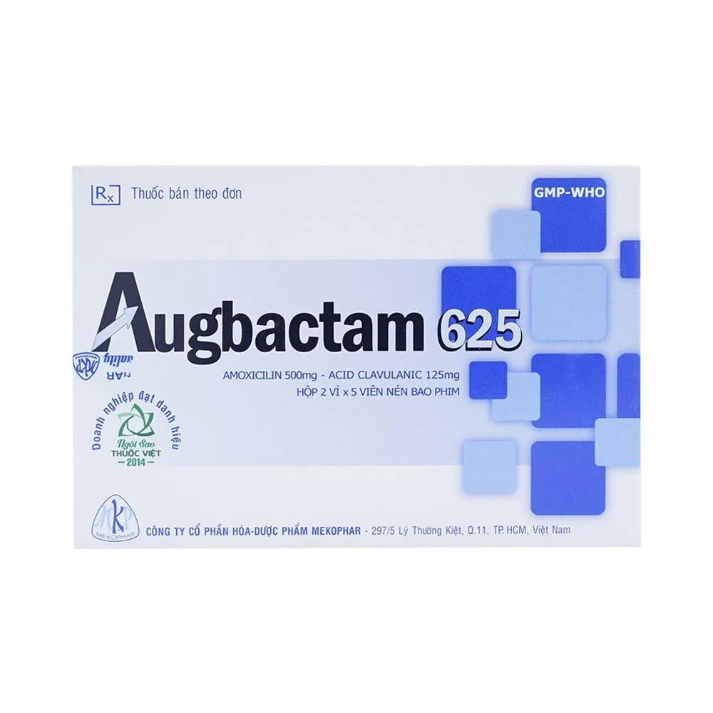 Hình ảnh Thuốc Augbactam 625 Mekophar điều trị nhiễm khuẩn (2 vỉ x 5 viên)