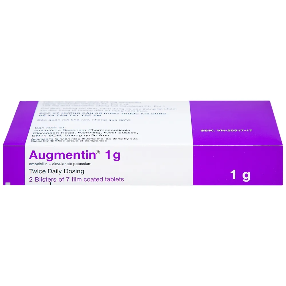 Hình ảnh Thuốc Augmentin 1g GSK điều trị nhiễm khuẩn (2 vỉ x 7 viên)