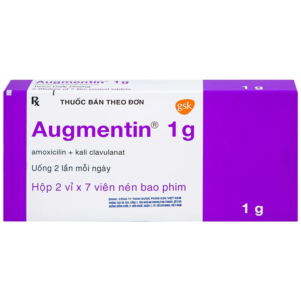 Hình ảnh Thuốc Augmentin 1g GSK điều trị nhiễm khuẩn (2 vỉ x 7 viên)