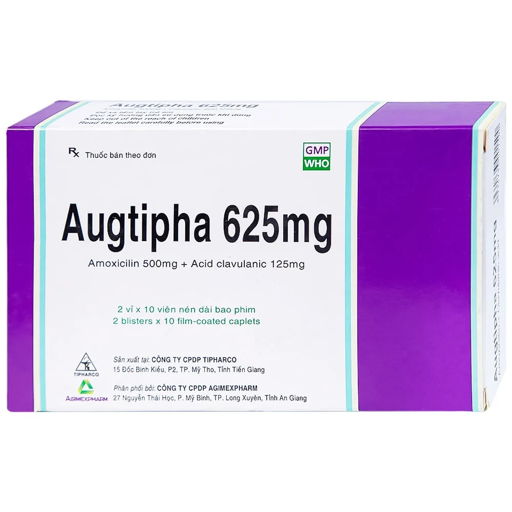 Hình ảnh Thuốc Augtipha 625mg Tipharco điều trị nhiễm khuẩn (2 vỉ x 10 viên)