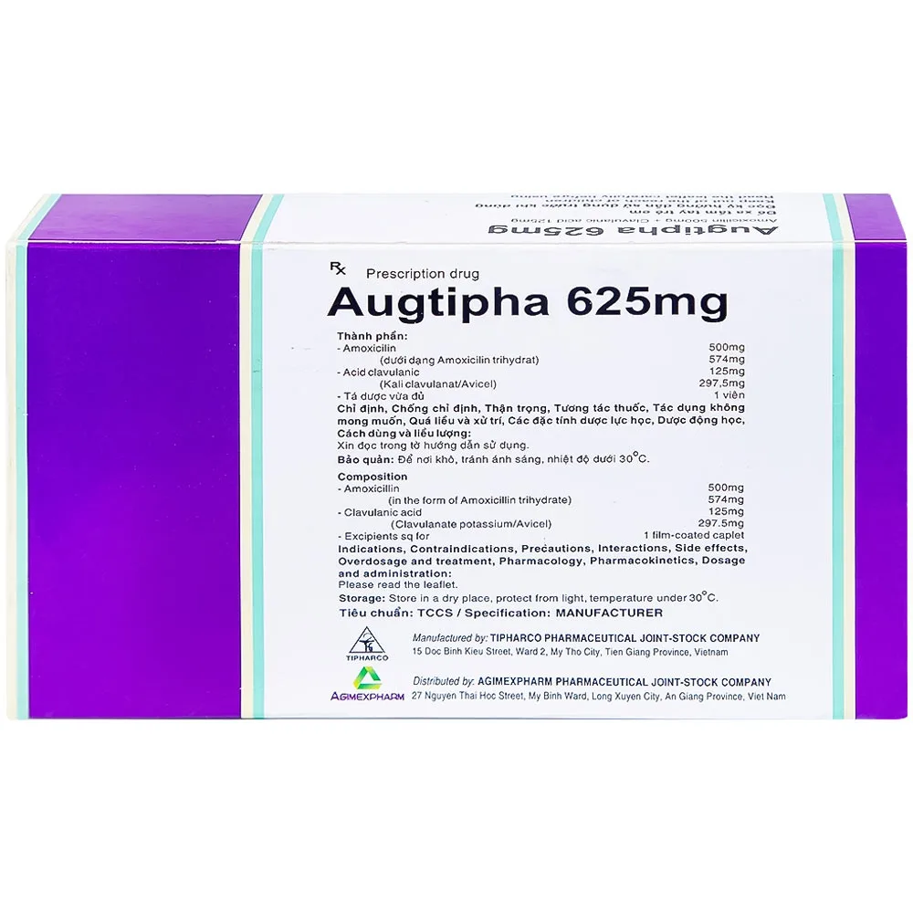 Hình ảnh Thuốc Augtipha 625mg Tipharco điều trị nhiễm khuẩn (2 vỉ x 10 viên)