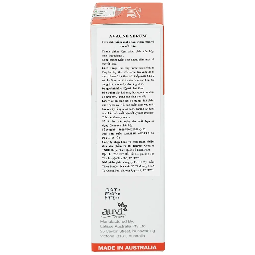 Hình ảnh Tinh chất Avacne Serum Auvi Natrure giúp kiểm soát nhờn, giảm mụn và mờ vết thâm (30ml)