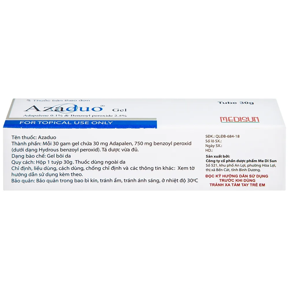 Hình ảnh Gel Azaduo Medisun điều trị mụn trứng cá nhẹ đến vừa (30g)