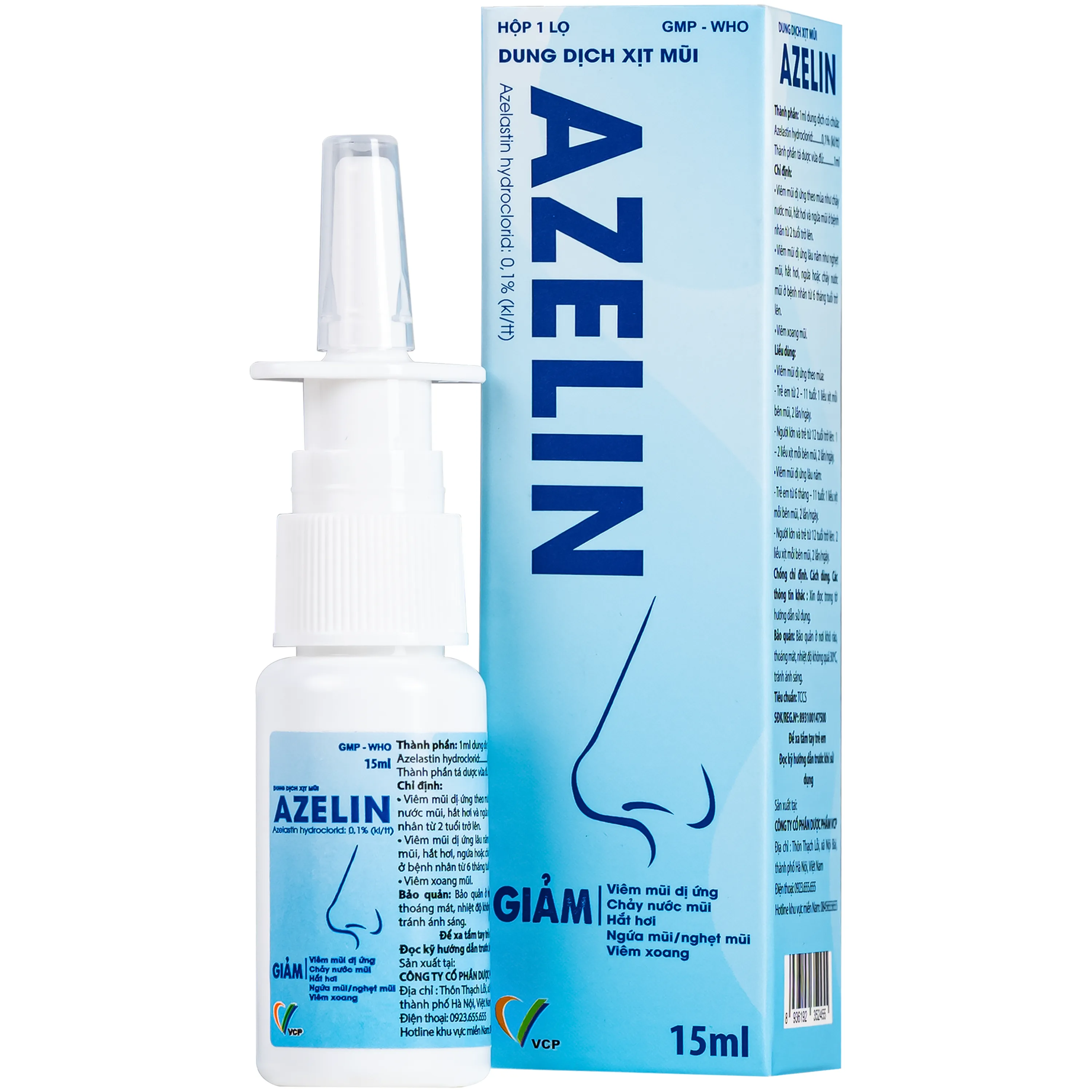 Hình ảnh Thuốc xịt mũi Azelin 0.1% làm giảm các triệu chứng viêm mũi dị ứng, viêm xoang mạng (15ml)