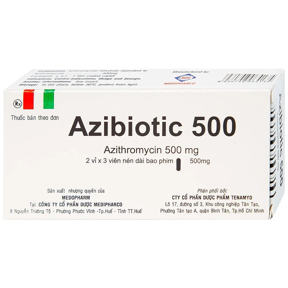 Hình ảnh Thuốc Azibiotic 500 Medipharco điều trị nhiễm khuẩn (2 vỉ x 3 viên)