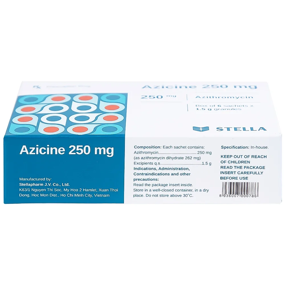 Hình ảnh Thuốc cốm Azicine 250mg Stella điều trị nhiễm khuẩn (6 gói x 1g)