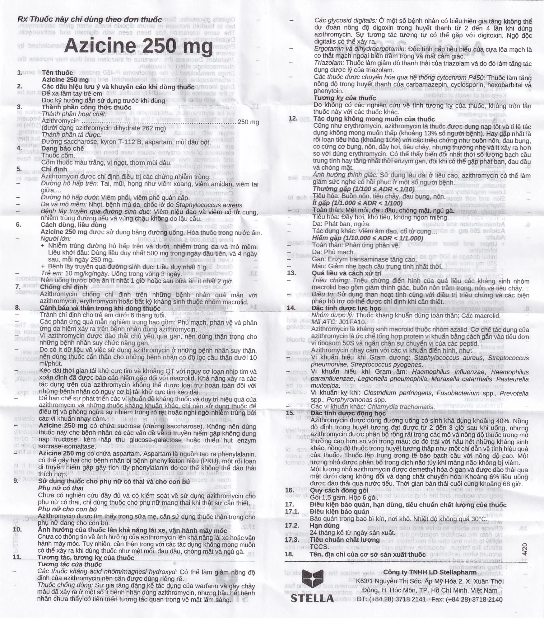 Hình ảnh Thuốc cốm Azicine 250mg Stella điều trị nhiễm khuẩn (6 gói x 1g)