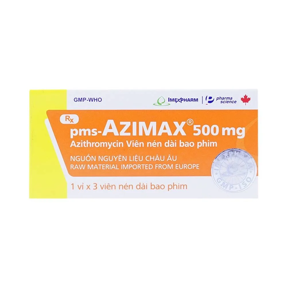 Hình ảnh Thuốc Pms-Azimax 500mg Imexpharm điều trị nhiễm trùng (1 vỉ x 3 viên)