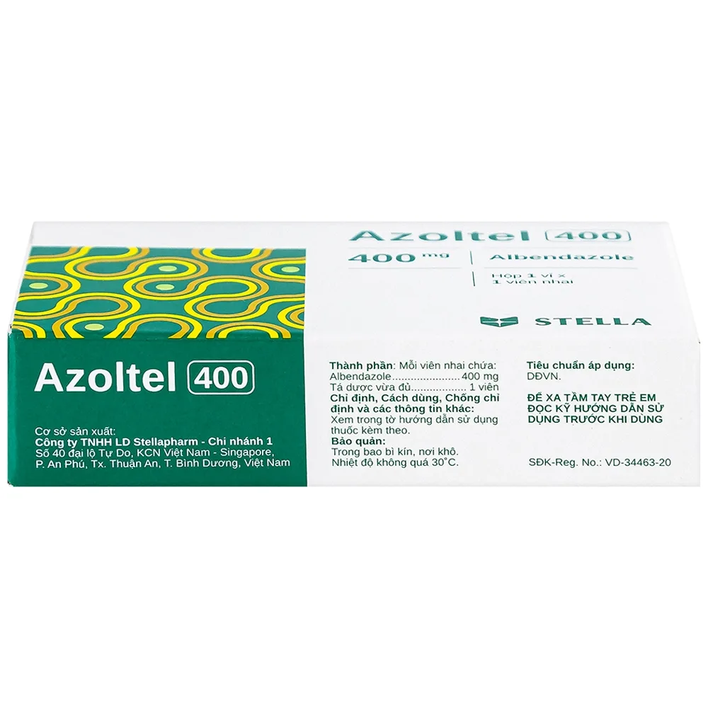 Hình ảnh Thuốc Azoltel 400mg Stella điều trị nhiễm một hoặc nhiều loại ký sinh trùng đường ruột (1 viên)