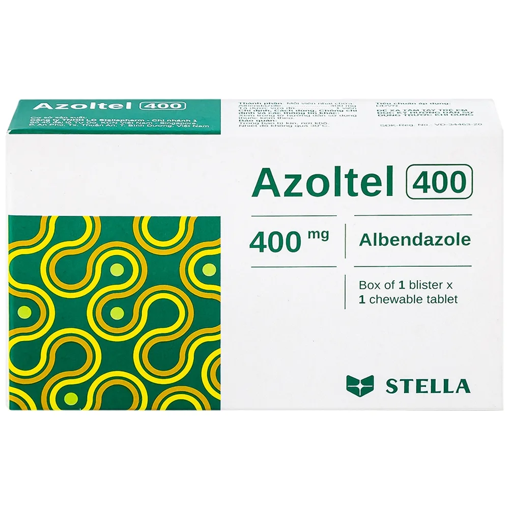 Hình ảnh Thuốc Azoltel 400mg Stella điều trị nhiễm một hoặc nhiều loại ký sinh trùng đường ruột (1 viên)