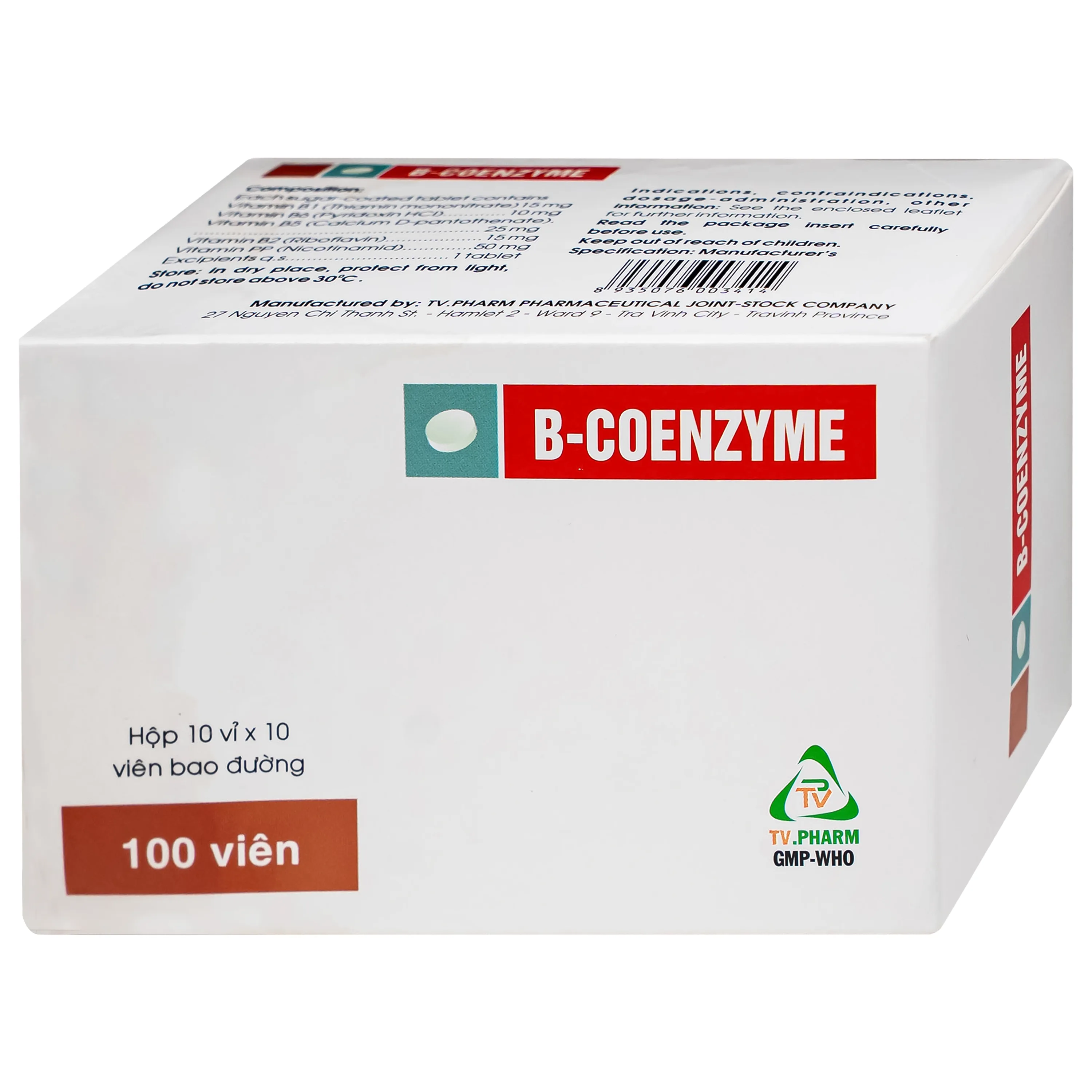 Hình ảnh Thuốc B-Coenzyme Tv.Pharm bổ sung vitamin nhóm B, hỗ trợ phòng điều trị các bệnh do thiếu hụt vitamin nhóm B (hộp 100 viên)