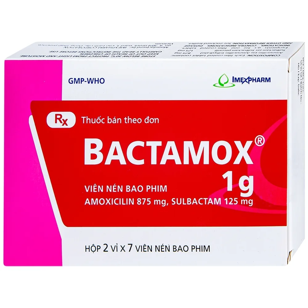 Hình ảnh Thuốc Bactamox 1g Imexpharm điều trị nhiễm khuẩn (2 vỉ x 7 viên)