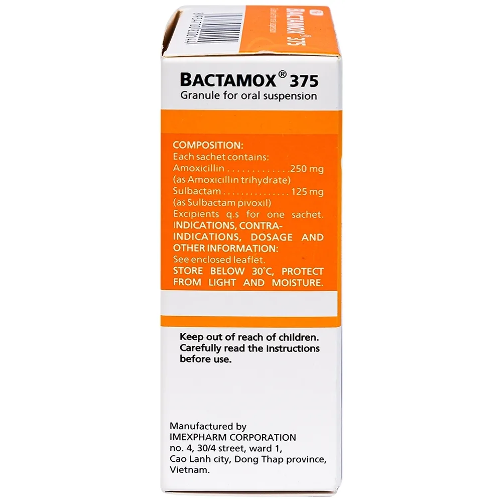 Hình ảnh Thuốc cốm Bactamox 375 Imexpharm điều trị nhiễm khuẩn (12 gói)