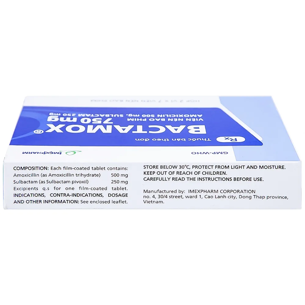 Hình ảnh Thuốc Bactamox 750 Imexpharm điều trị nhiễm khuẩn (2 vỉ x 7 viên)