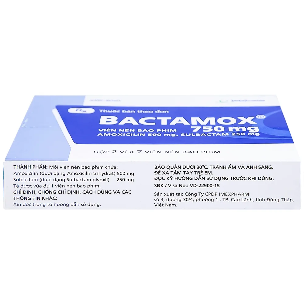 Hình ảnh Thuốc Bactamox 750 Imexpharm điều trị nhiễm khuẩn (2 vỉ x 7 viên)