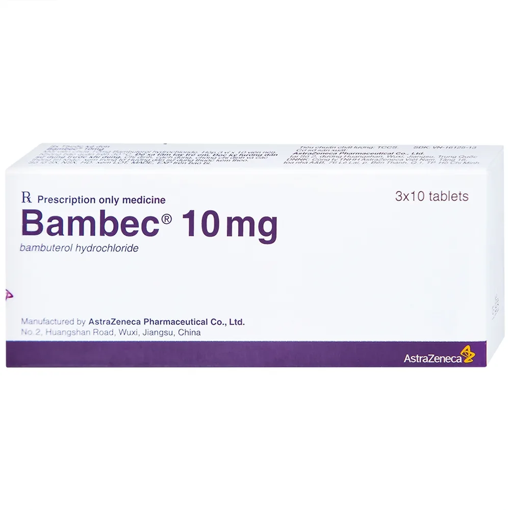 Hình ảnh Thuốc Bambec 10mg AstraZeneca điều trị hen phế quản, co thắt phế quản (3 vỉ x 10 viên)