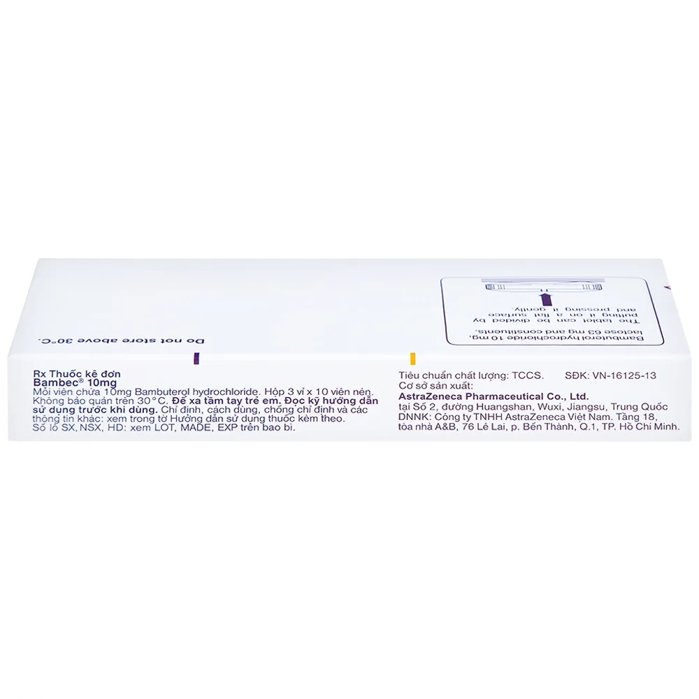 Hình ảnh Thuốc Bambec 10mg AstraZeneca điều trị hen phế quản, co thắt phế quản (3 vỉ x 10 viên)