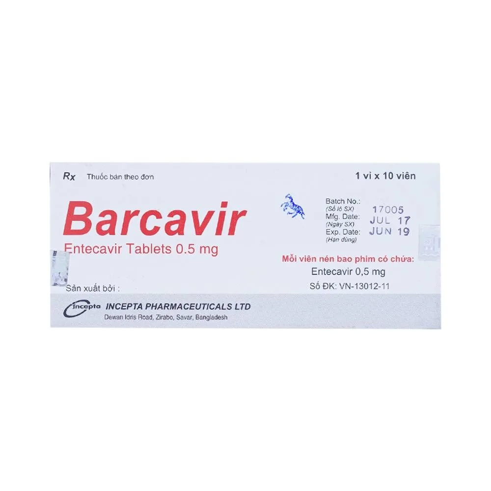 Hình ảnh Thuốc Barcavir 0.5mg Incepta điều trị nhiễm virus viêm gan B mạn tính (1 vỉ x 10 viên)