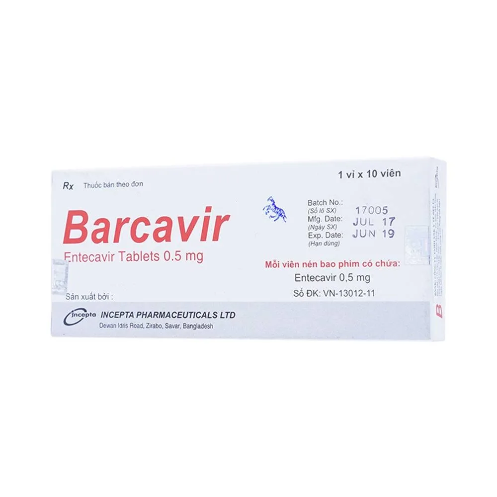 Hình ảnh Thuốc Barcavir 0.5mg Incepta điều trị nhiễm virus viêm gan B mạn tính (1 vỉ x 10 viên)