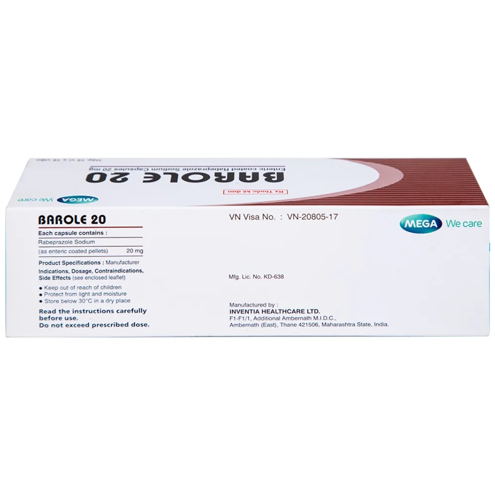 Hình ảnh Thuốc Barole 20mg Mega Lifesciences điều trị viêm loét do trào ngược dạ dày - thực quản (10 vỉ x 10 viên)