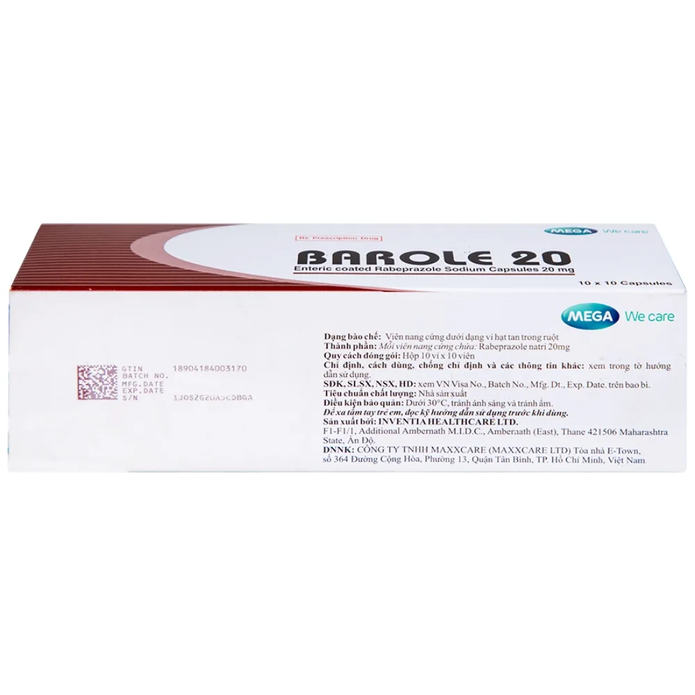Hình ảnh Thuốc Barole 20mg Mega Lifesciences điều trị viêm loét do trào ngược dạ dày - thực quản (10 vỉ x 10 viên)
