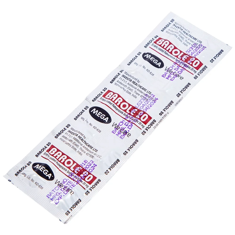 Hình ảnh Thuốc Barole 20mg Mega Lifesciences điều trị viêm loét do trào ngược dạ dày - thực quản (10 vỉ x 10 viên)